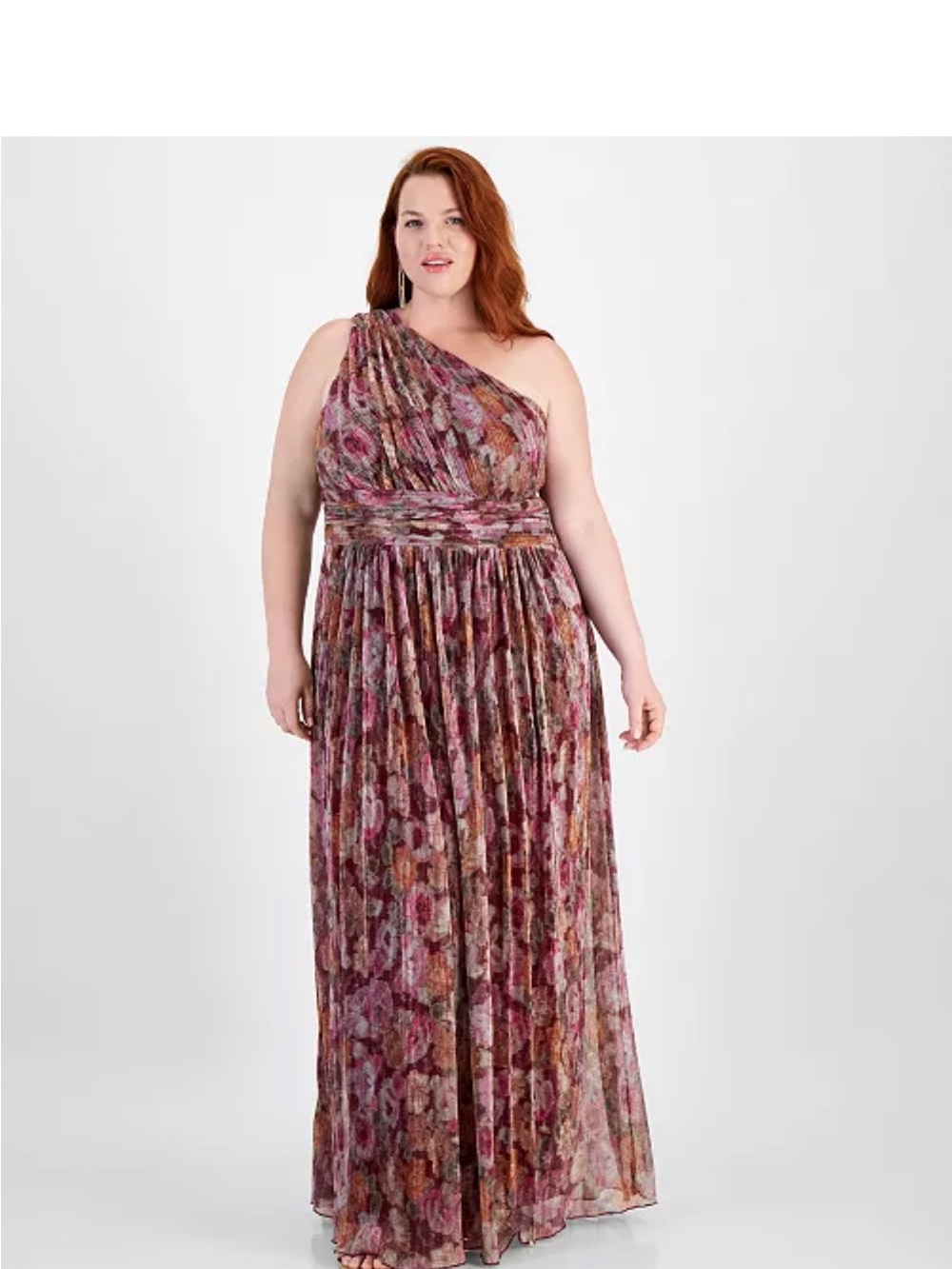 B Darlin One-Shoulder Floral Maxi Dress in Mauve and Rust